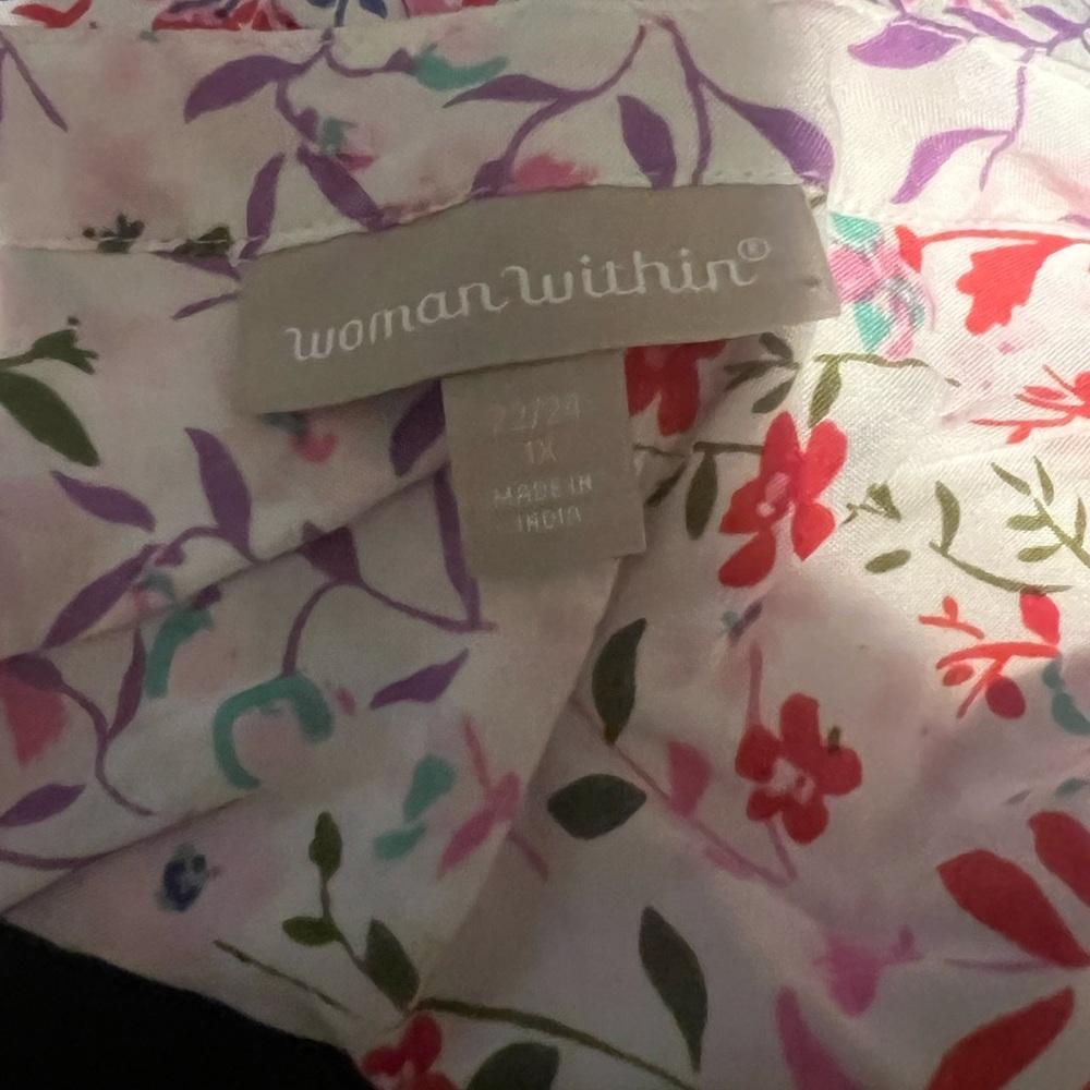 Woman Within Floral Print Blouse - Pink, Red, Green - Picture 3 of 3